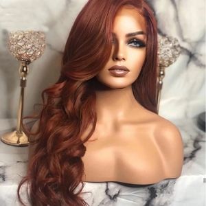 13x4 Lace Front Wigs With Baby Hair RED Color Brazilian Remy Human Hair Wig